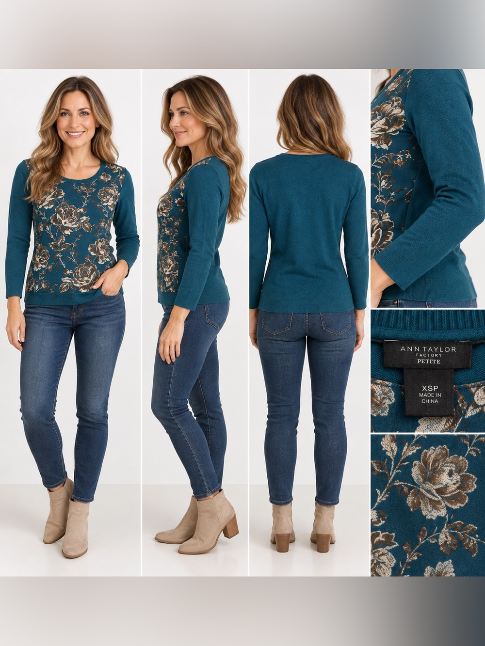 Ann Taylor Factory Petite Floral-Front Sweater — XSP — NWT